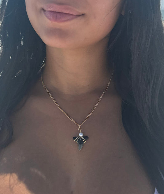 Gold Shark Tooth Pearl Necklace