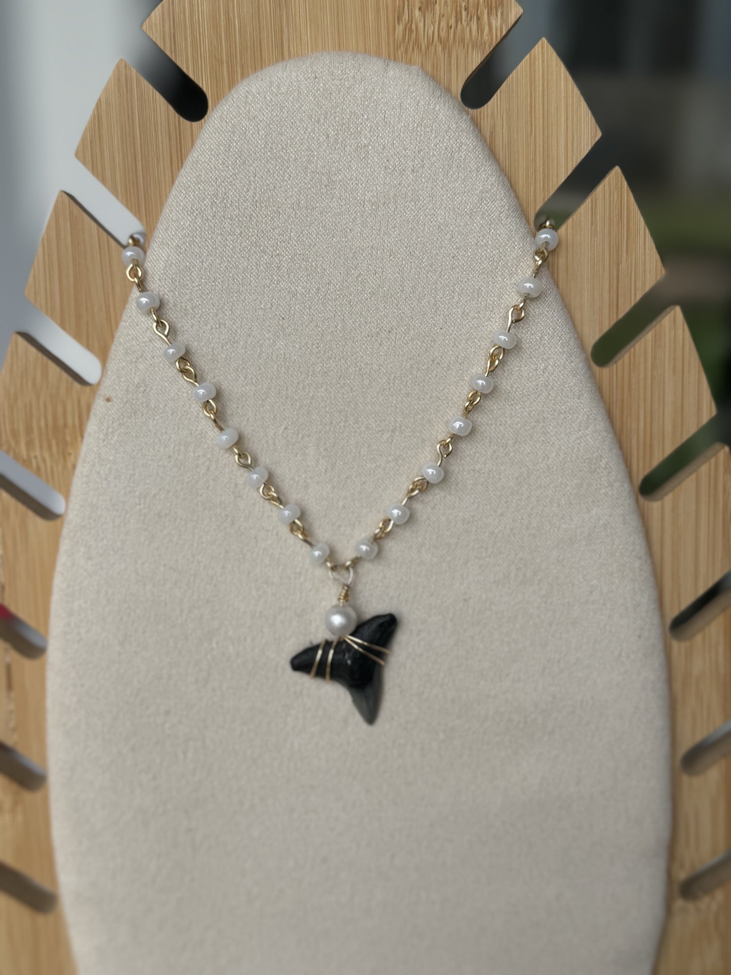 Pearl Chain Shark Tooth Necklace